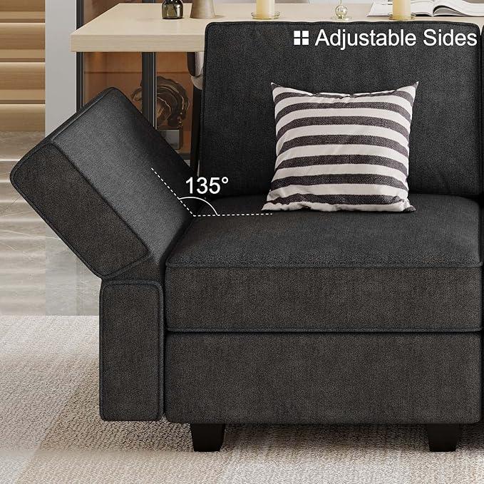 Belffin Modular Sectional Sleeper Sofa Couch with Storage Ottoman Convertible Sectional Couches for Living Room Terry Reversible Chaise. Black Sofa