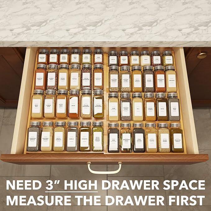 SpaceAid Bamboo Spice Drawer Organizer, (Need 3
