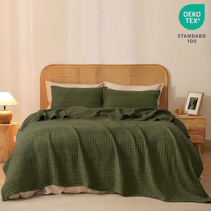 PHF 100% Cotton Waffle Weave Blanket Twin Size, Soft Lightweight Breathable Cozy Summer Blankets for Bed, Luxury Aesthetic Woven Bedding for Home Decor, 66