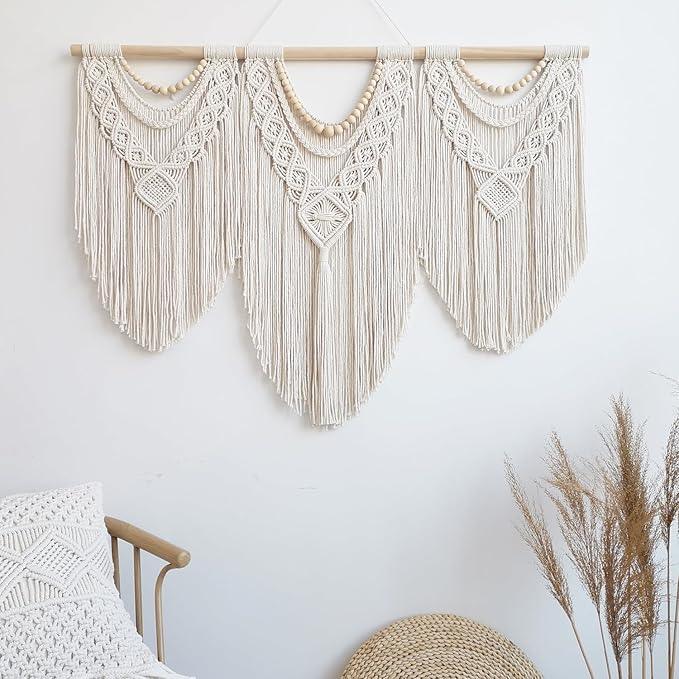 guzhiou large macrame wall hanging - Boho Tapestry Macrame Wall Decor Art- Chic Bohemian Handmade Woven Tapestry Home Decoration for Bedroom Living Room Apartment Wedding Party - 43
