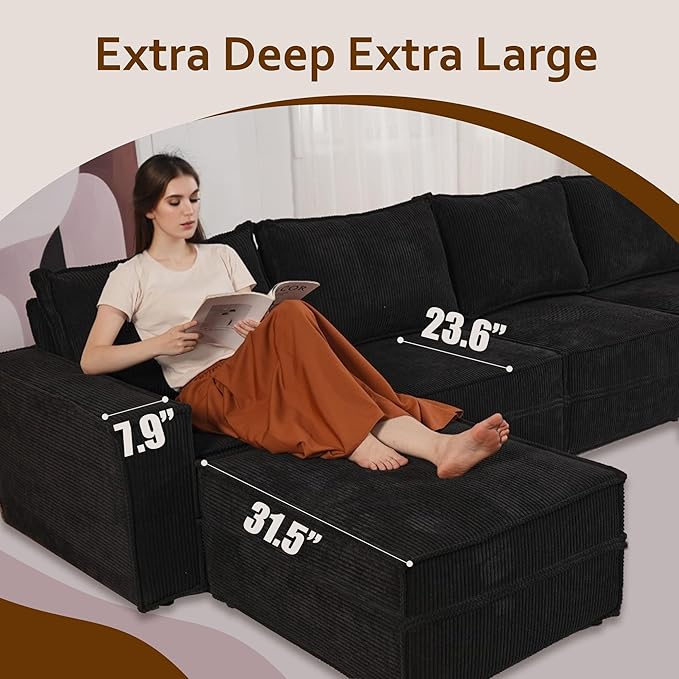 HOOOWOOO Modular Sectional Sofa Couch,Matching Free Combination Cloud Couch Ottoman Chair(Black Corduroy)