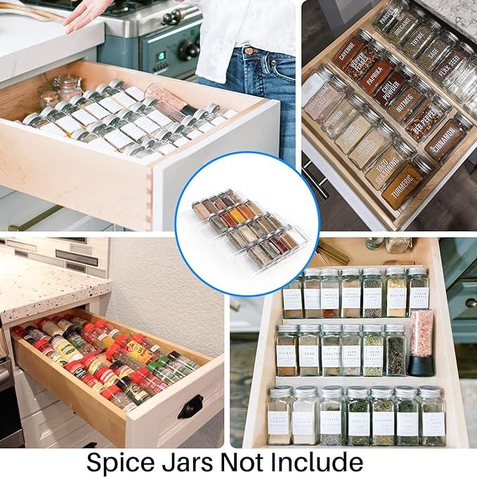 Antimbee Spice Drawer Organizer, 4 Tier- 4 Pack Acrylic Spice Rack Tray for Drawer, Expandable From 13