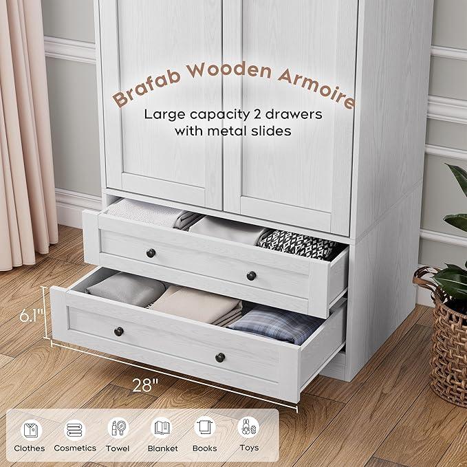 Brafab Armoire Wardrobe Closet with 2 Modern Doors, 71