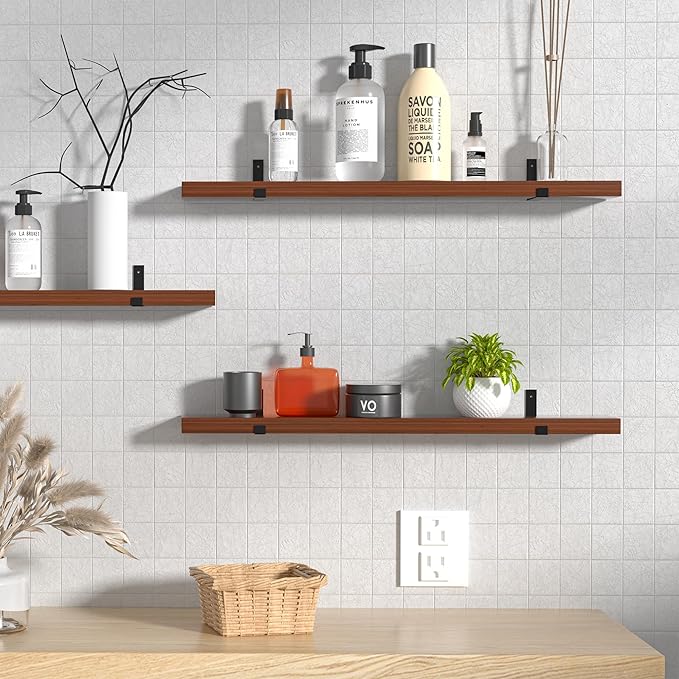 CONSDAN Floating Shelf for Wall Mounted Book Shelf Hanging Shelves Floating Bookshelf for Bedroom, Bathroom, Living Room, Kitchen USA Grown Solid Hardwood, Dark Maple 24x7.5x1.5 in