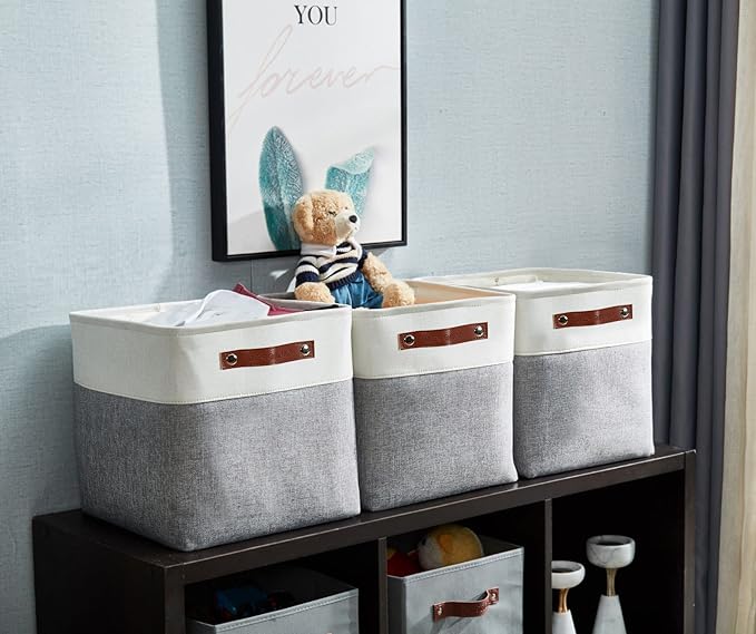 DECOMOMO Storage Cubes, 12x12 Storage Bins, Baskets for Shelves (Grey & White, Cube 12
