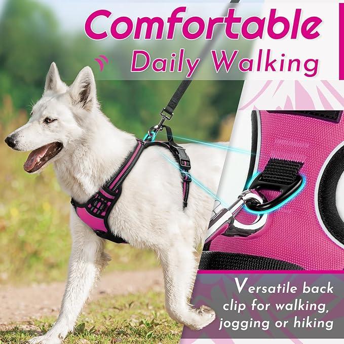 Eagloo Dog Harness Small Sized Dog, No Pull Service Vest with Reflective Strips and Control Handle, Adjustable and Comfortable for Easy Walking, No Choke Pet Harness with 2 Metal Rings, Rose Red, S