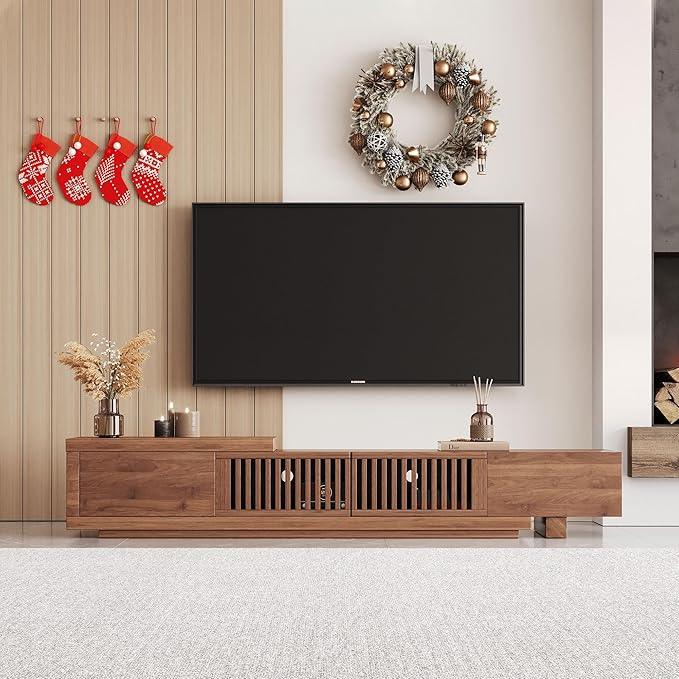 Mid Century Modern TV Stand for 75+ Inch TVs, Extendable Media Console (78