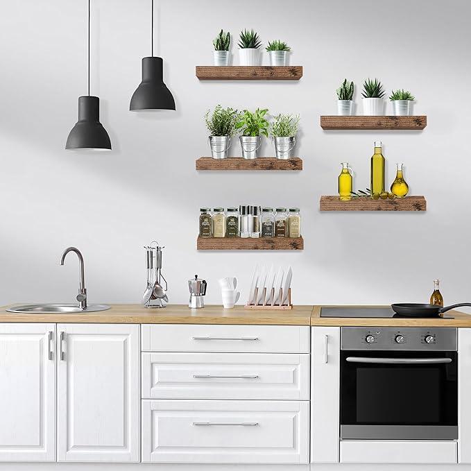 Sorbus Floating Shelves for Wall, Bathroom Shelves Wall Mounted for Kitchen, Bedroom, Living Room, Bathroom Storage, Over Toilet, Hanging Book Shelf for Ｗall Home Decor (Mahogony, 5 Pack)