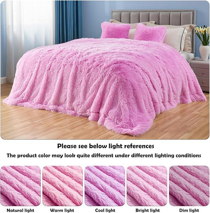 GONAAP Fuzzy Faux Fur Throw Blanket Twin Size Light Pink Super Soft Cozy Plush Fuzzy Shaggy Blanket for Couch Sofa Bed (Light Pink, Twin(60