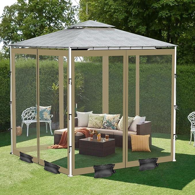 ShowyLive 10x10 Patio Umbrella Mosquito Netting with Zipper 4 Doors & 8 Weight Bag - Adjustable Polyester Mesh Bug Screen for Outdoor Umbrellas, Garden, Patio Tables (Green)