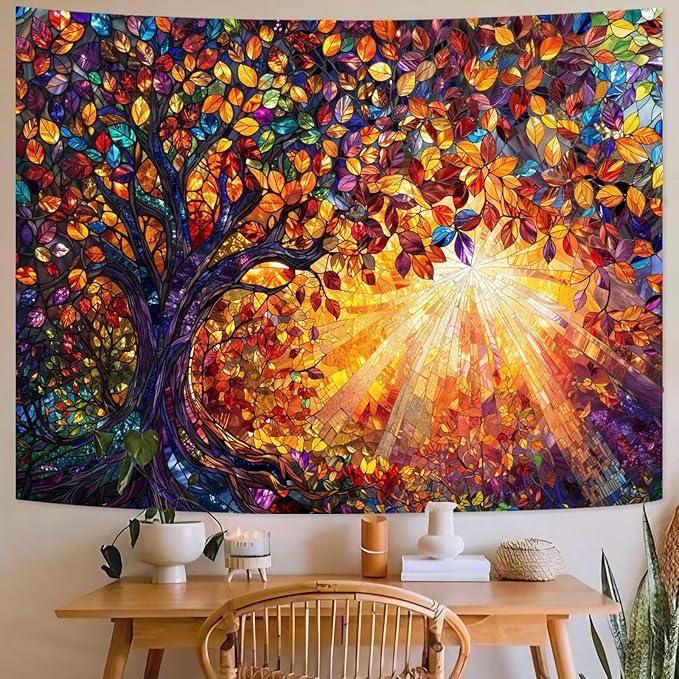 Lunerfex Tree of Life Tapestry Stained Glass Tapestry Wall Decor Tapestries for Bedroom Art Tapestries Wall Hanging for Bedroom Living Room Glass-Tree-03 70