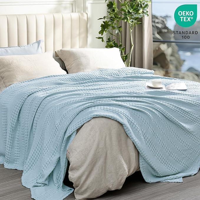 PHF Cooling Waffle Blanket King Size, Lightweight 60% Rayon Derived from Bamboo & 40% Cotton Breathable Blanket for Hot Sleepers, Soft and Luxury for Bed Couch and Sofa,104