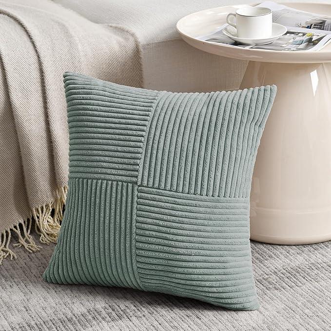 Fancy Homi 2 Packs Grey Blue Euro Decorative Throw Pillow Covers 26x26 Inch for Couch Bed Sofa, Rustic Farmhouse Boho Home Decor, Soft Corss Corduroy Patchwork Textured Square Cushion Case 66x66 cm
