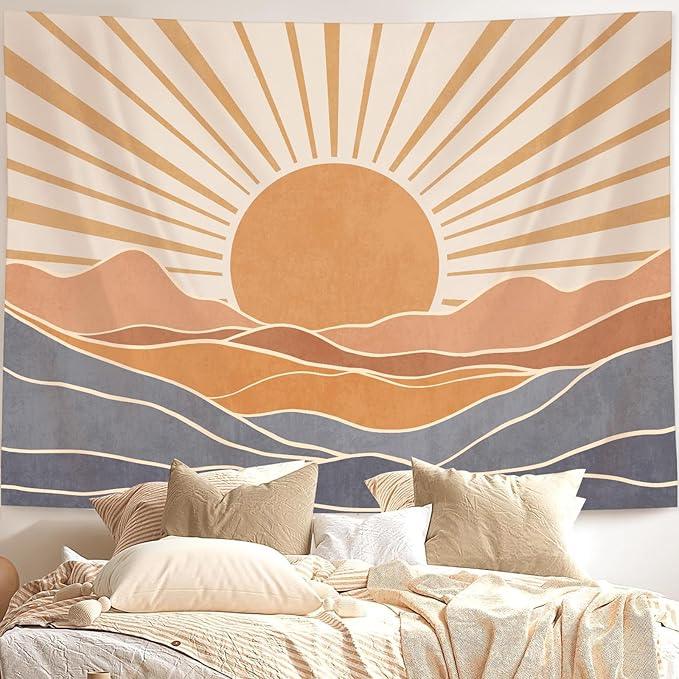 Lunerfex Boho Sun Tapestry Sunset Wall Tapestry, Mountain Tapestries for Bedroom 80s Tapestries Wall Hanging for Bedroom Living Room Decor Boho-3 60