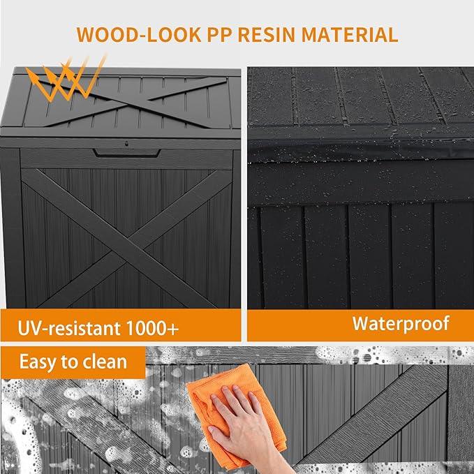 38 Gallon Outdoor Deck Box,Storage Lockable Waterproof Patio Furniture,Garden Tools,Cushions,Pool Accessories Outside Storage Resin Box(BlackX)