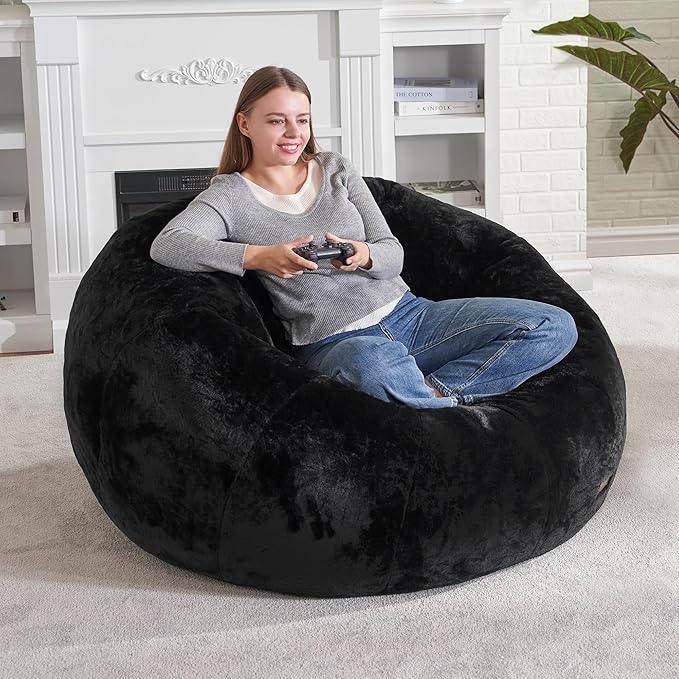 Hobestluk Bean Bag Chairs Large Bean Bag Couch for Adults Stuffed Sofa Chair Comfy Giant Bean Bag Chair with Spacious Design for Reading, Playing or Relaxing (Black)
