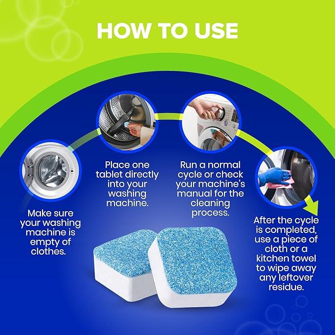 Washing Machine Cleaner Tablets – 25-Pack Deep Cleaning for Front Loader, Top Load & HE Washers – Helps Remove Odor-Causing Residues, Pet Hair & Hard Water Buildup – Septic Safe