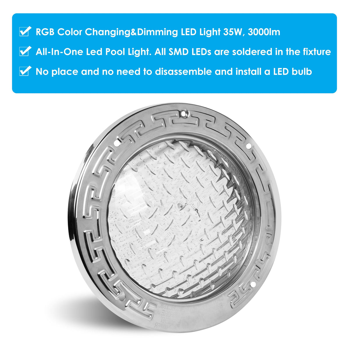 HQUA PN01DC 120V LED RGBW Color Change Inground Pool Light, 10 in