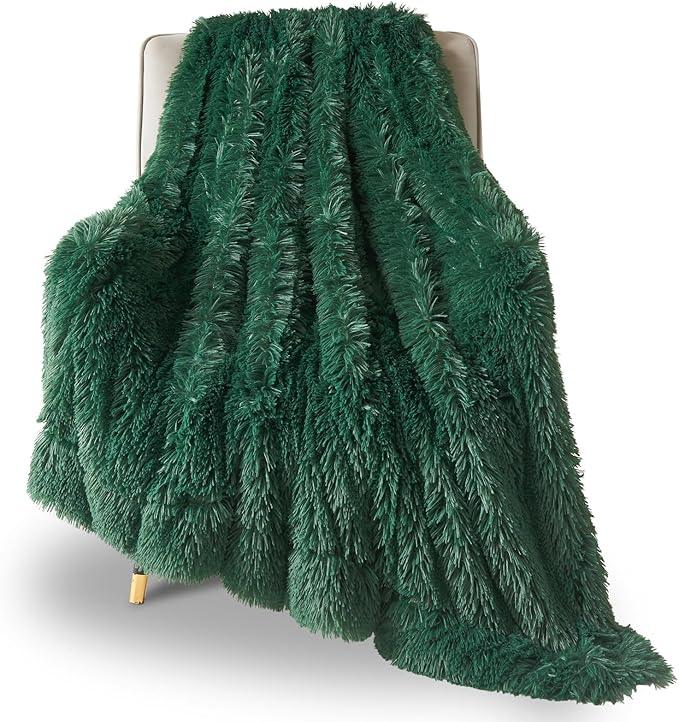 GONAAP Fuzzy Faux Fur Throw Blanket Twin Size Dark Green Super Soft Cozy Plush Fuzzy Shaggy Blanket for Couch Sofa Bed (Dark Green, Twin(60