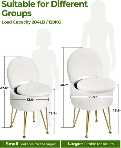 Classic Vanity Stool White 15InchesX15Inches Ottoman