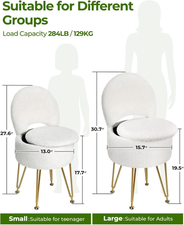 Classic Vanity Stool White 15InchesX15Inches Ottoman