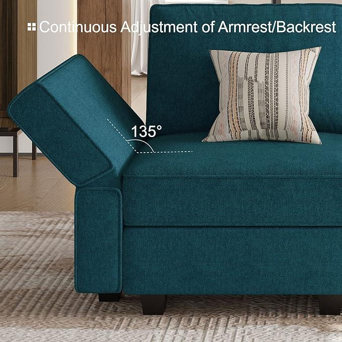 Belffin Terry Fabric Modular Sectional Sleeper Sofa Bed with Storage Convertible Sectional Couches for Living Room 6 Seaters Peacock Blue Modular Sofa