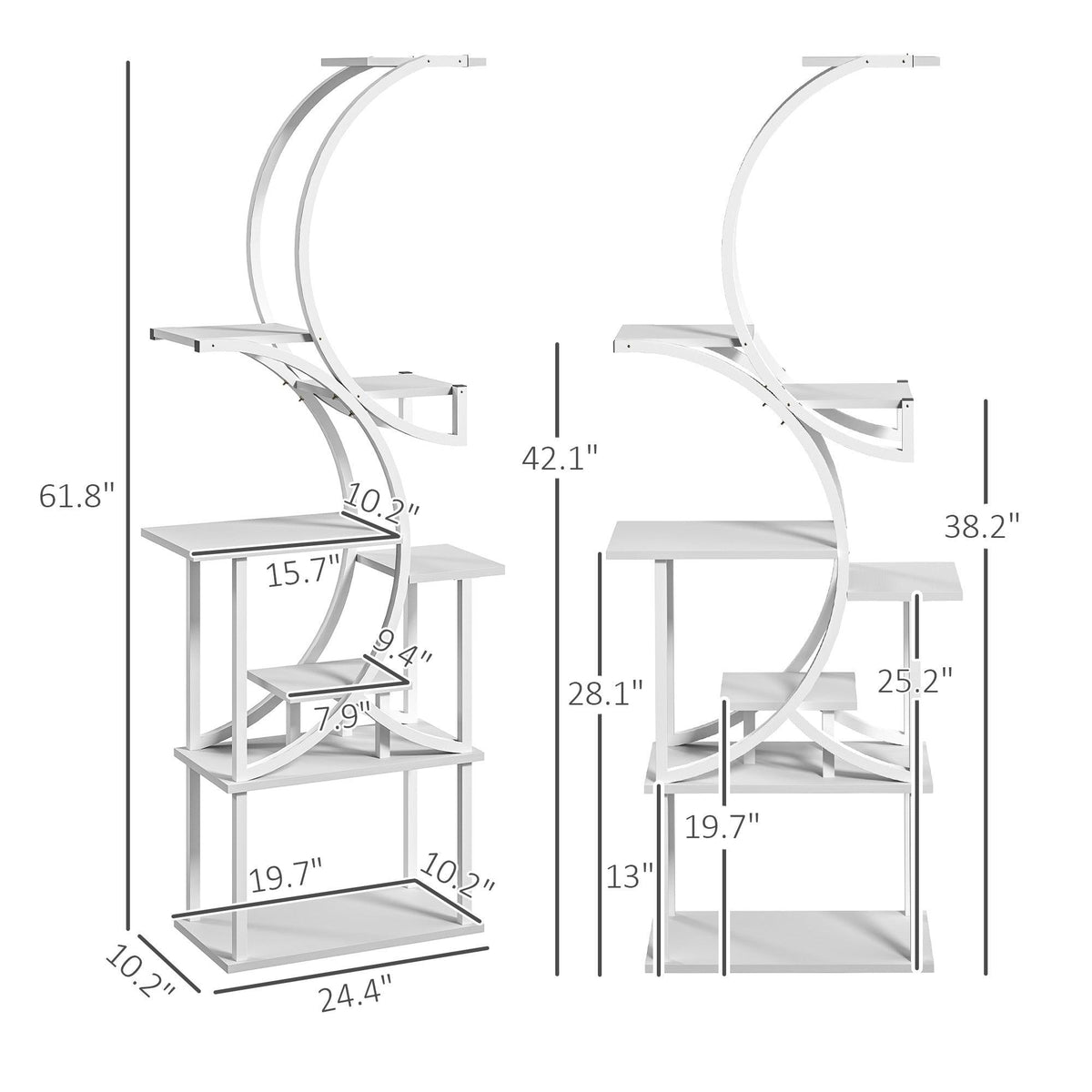 White S-Shaped Plant Stand - 8 Tier Plant Shelf