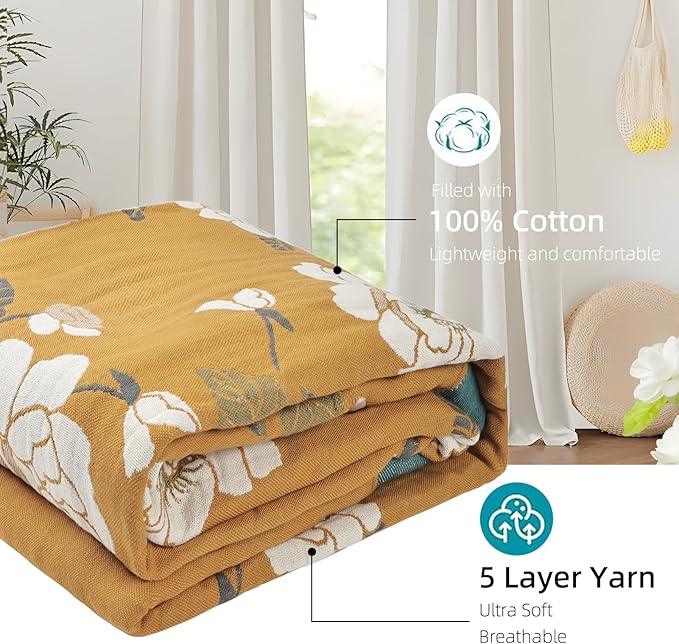 Boho Throw Blanket for Bed - 100% Pure Cotton Ultra Soft Rustic Quilt - Farmhouse Decor Bed Blankets, All Season Rustic Throw for Sofa Couch Chair(60