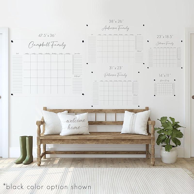 Personalized Clear Acrylic Calendar for Wall, Calendar Whiteboard for Wall, Dry Erase Wall Calendar, Wall Calendar Organizer System for Home (Cursive, Grey, 23