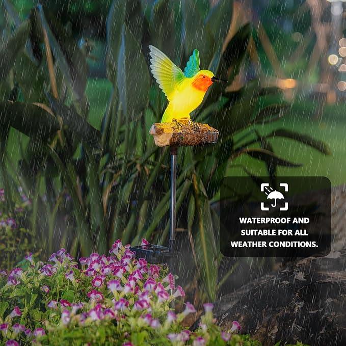 Birdsong Hummingbird Garden Decor Statues Stake Figurine Solar Lights for Outside Lawn Yard Porch Patio Flowerbed Christmas Decorations Outdoor for Moms Birthday (Green Hummingbird)
