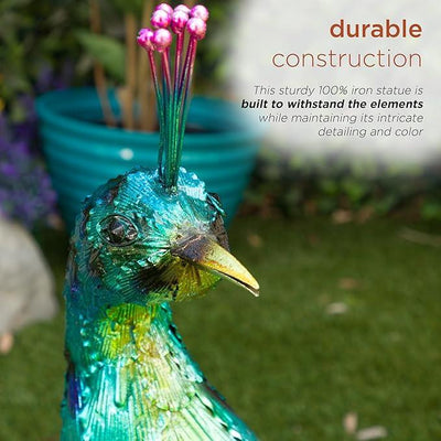 Alpine Corporation HEH378 Metal Jumbo Sized Majestic Peacock Decor, Elegant Garden & Patio Bird Statue, 33