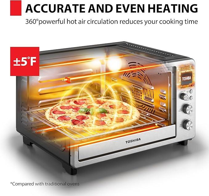 TOSHIBA ChefFry Air Fryer Toaster Oven Combo, 26.4 QT Large Capacity, 12-in-1 Countertop Toaster Oven, Stainless Steel