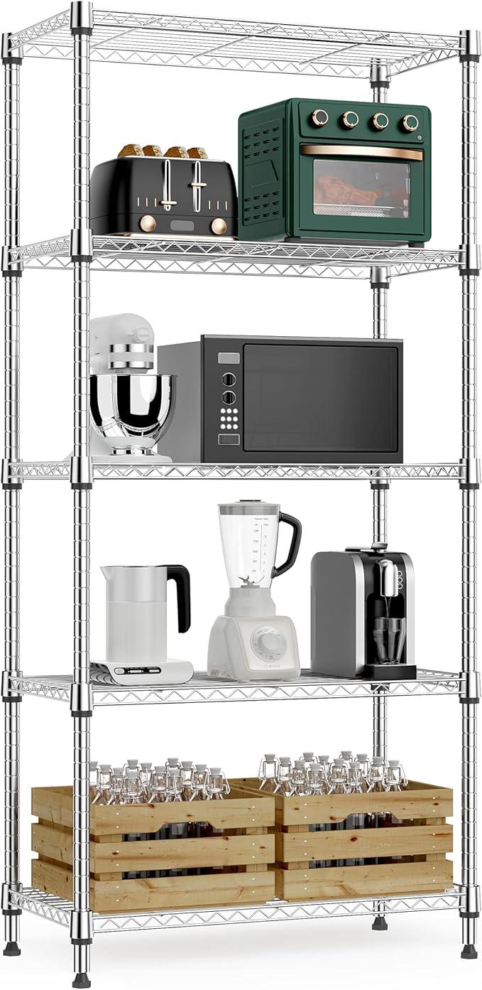 1250 lbs 5 Tier Shelf Metal Storage Shelves Wire Rack Closet Organizers for Garage Kitchen Bathroom Laundry Black 11.8
