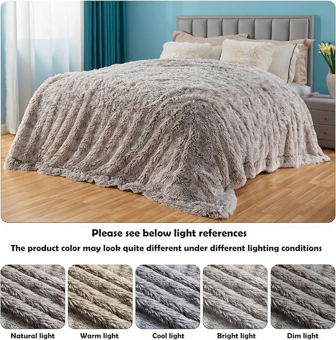 GONAAP Fuzzy Faux Fur Throw Blanket Frosty Grey Super Soft Cozy Plush Fuzzy Shaggy Blanket for Couch Sofa Bed (Frosty Grey, Throw(50
