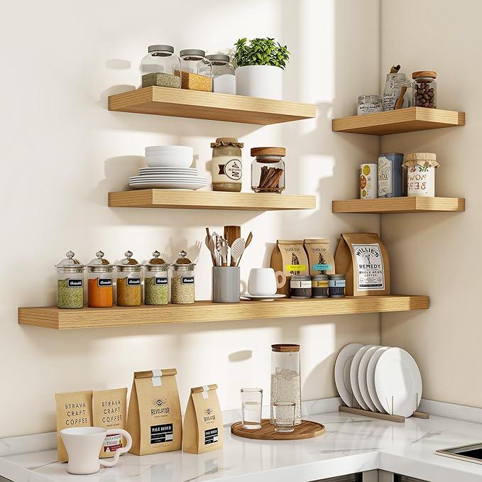 16 Inch Floating Shelves, 3D Textured Wood Grain, 16