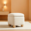 Ivory Luxurious Storage Bouclé Ottoman Wooden Legs
