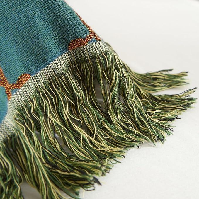 Boho Throw Blanket for Couch Sofa Bed, 100% Cotton Woven Quilt with Tassel 60”x80”, Super Soft Muslin Blanket with Bird Printed, Decorative Reversible Bed Blanket/Cover for All Seasons