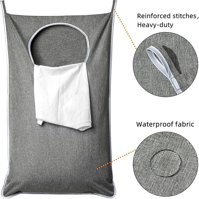 XL Hanging Laundry Hamper, Extra Large Tear-resistance Door Hamper with 2 Types Hooks for Dirty Clothes, Save Bathroom Space Hanging Laundry Bag (36.5x 22 Inch,Grey)