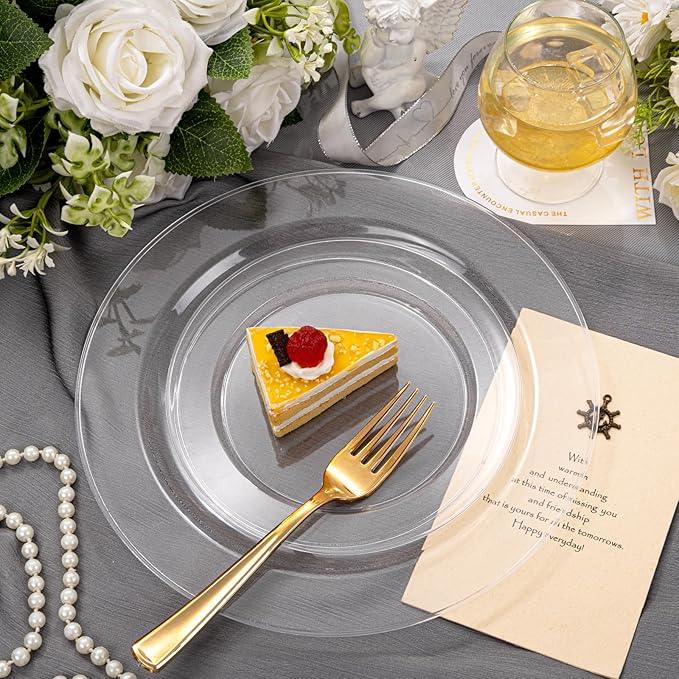 FLOWERCAT 60PCS Clear Plastic Plates - Disposable Clear Plates Heavy Duty for Party/Wedding/New Year - Include 30PCS 10.25inch Dinner Plates and 30PCS 7.5inch Dessert/Salad Plates