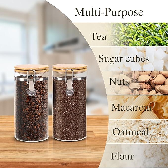Glass Coffee Canister Coffee Containers for Ground Coffee Coffee Bean Storage Airtight Seal with Locking Clamp, Coffee Bar Accessories Perfect for Kitchen Storage
