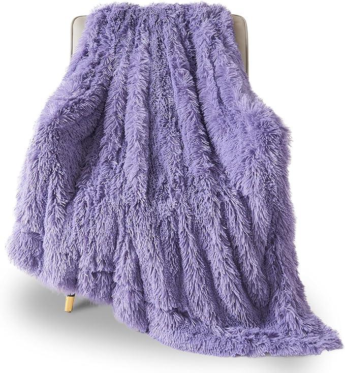 GONAAP Fuzzy Faux Fur Throw Blanket Lavender Super Soft Cozy Plush Fuzzy Shaggy Blanket for Couch Sofa Bed (Lavender, Throw(50