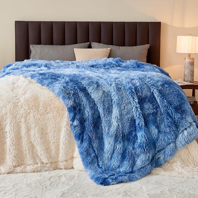 GONAAP Fuzzy Faux Fur Throw Blanket Indigo Super Soft Cozy Plush Fuzzy Shaggy Blanket for Couch Sofa Bed (Indigo, Throw(50