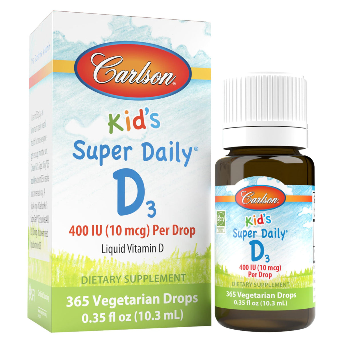 Carlson Kid's Super Daily D3 Liquid 400 IU, 0.35 fl oz, EXP 01/2027