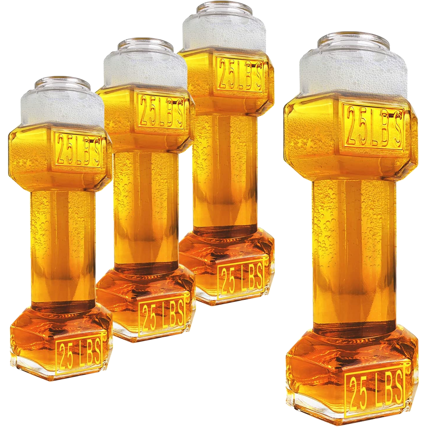 The Wine Savant Set of 4, Dumbbell Beer & Whiskey Glasses, Giant Lifting Beers 26oz Glass | Large Weightlifting to Scale Funny Beer Mug | For Men & Women Cool Beer Glasses Perfect, Gifts for Dad