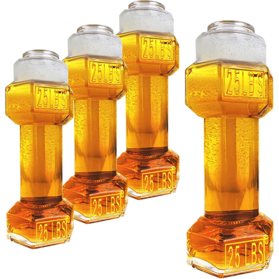 The Wine Savant Set of 4, Dumbbell Beer & Whiskey Glasses, Giant Lifting Beers 26oz Glass | Large Weightlifting to Scale Funny Beer Mug | For Men & Women Cool Beer Glasses Perfect, Gifts for Dad