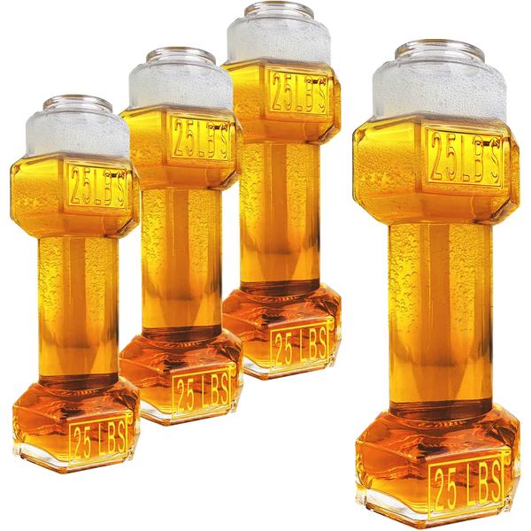 The Wine Savant Set of 4, Dumbbell Beer & Whiskey Glasses, Giant Lifting Beers 26oz Glass | Large Weightlifting to Scale Funny Beer Mug | For Men & Women Cool Beer Glasses Perfect, Gifts for Dad