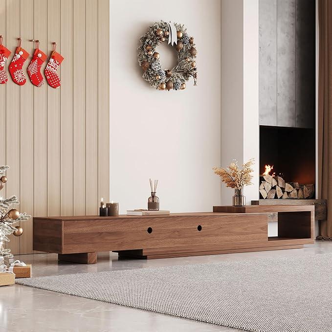 Mid Century Modern TV Stand for 75+ Inch TVs, Extendable Media Console (78