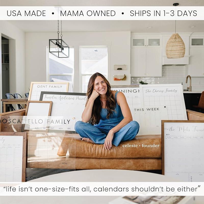 Personalized Clear Acrylic Calendar for Wall, Calendar Whiteboard for Wall, Dry Erase Wall Calendar, Wall Calendar Organizer System for Home (Block, Blush, 38