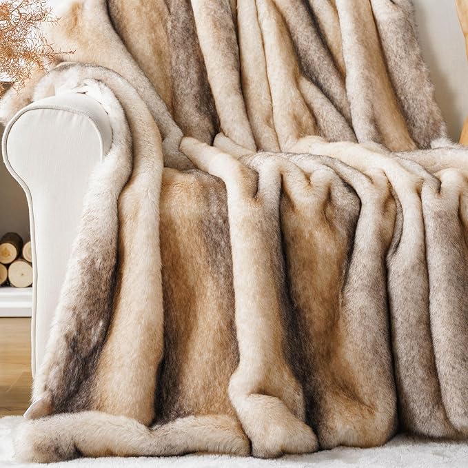 BATTILO HOME Luxury Faux Fur Throw Blanket, Soft Cozy Mink Fur Blanket for Couch, Sofa, Chair, Bed, Thick Warm Fall Fur Throw Blankets, 50