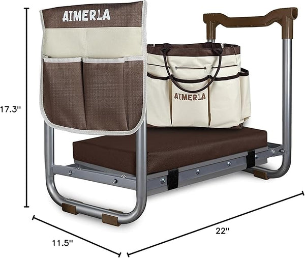 K5 Foldable Kneeler Seat - Heavy Duty (Detachable Cloud Kneeler Pad) - Garden Stool - 2 Large Tool Bags - Portable Bench for Indoor & Outdoor